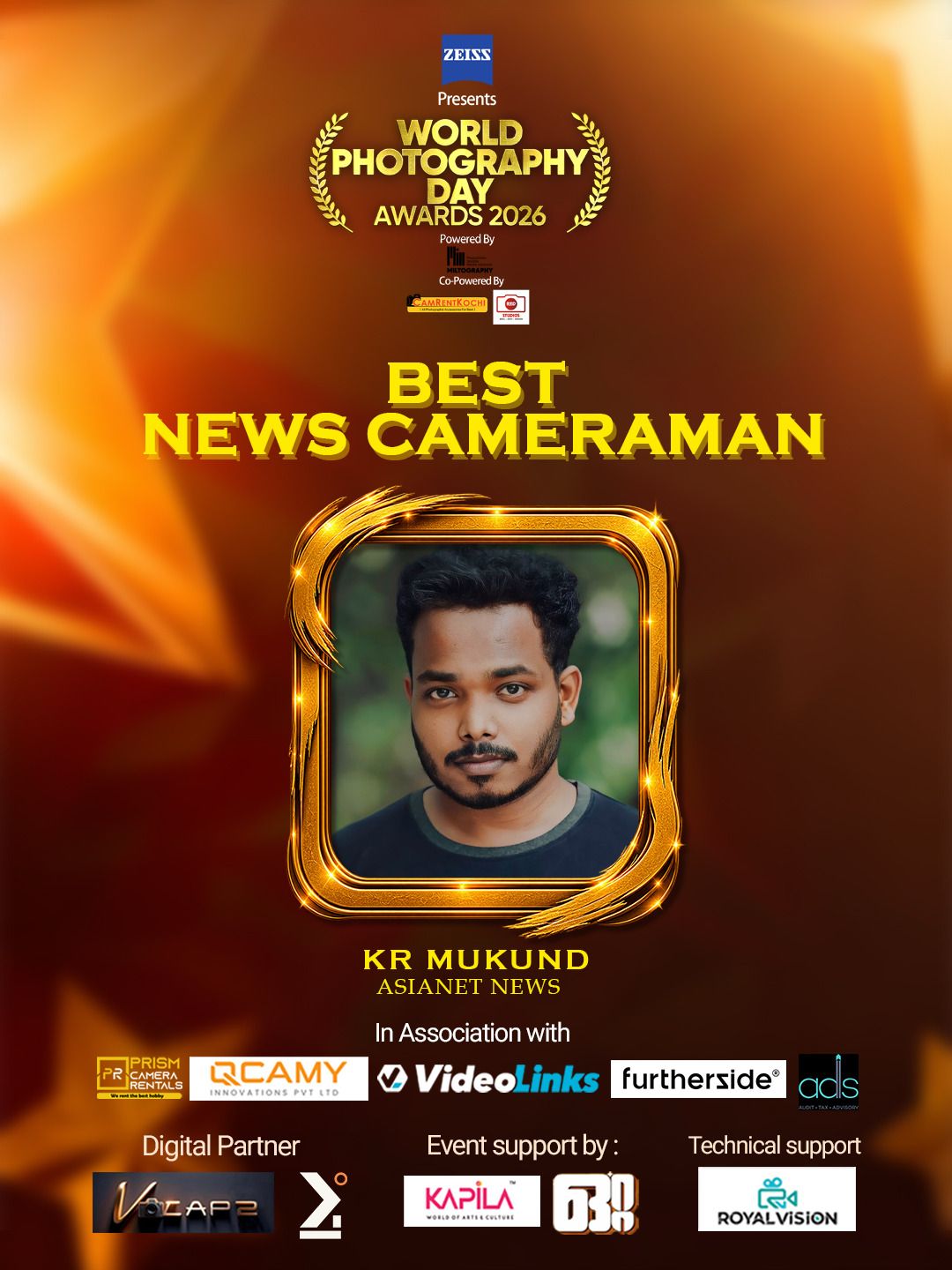 Best News Cameraman — World Photography Day Awards 2026